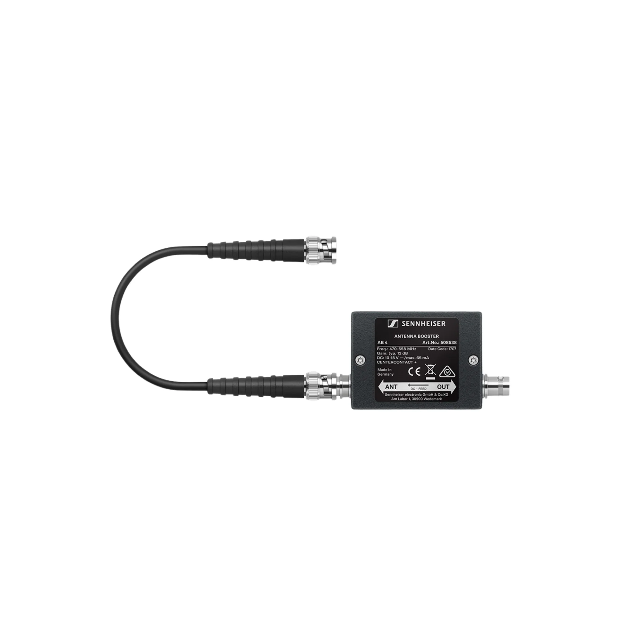 Sennheiser AB 4-AW+ Inline antenna booster, +10 dB gain, BNC connectors, frequency range: AW+ (470