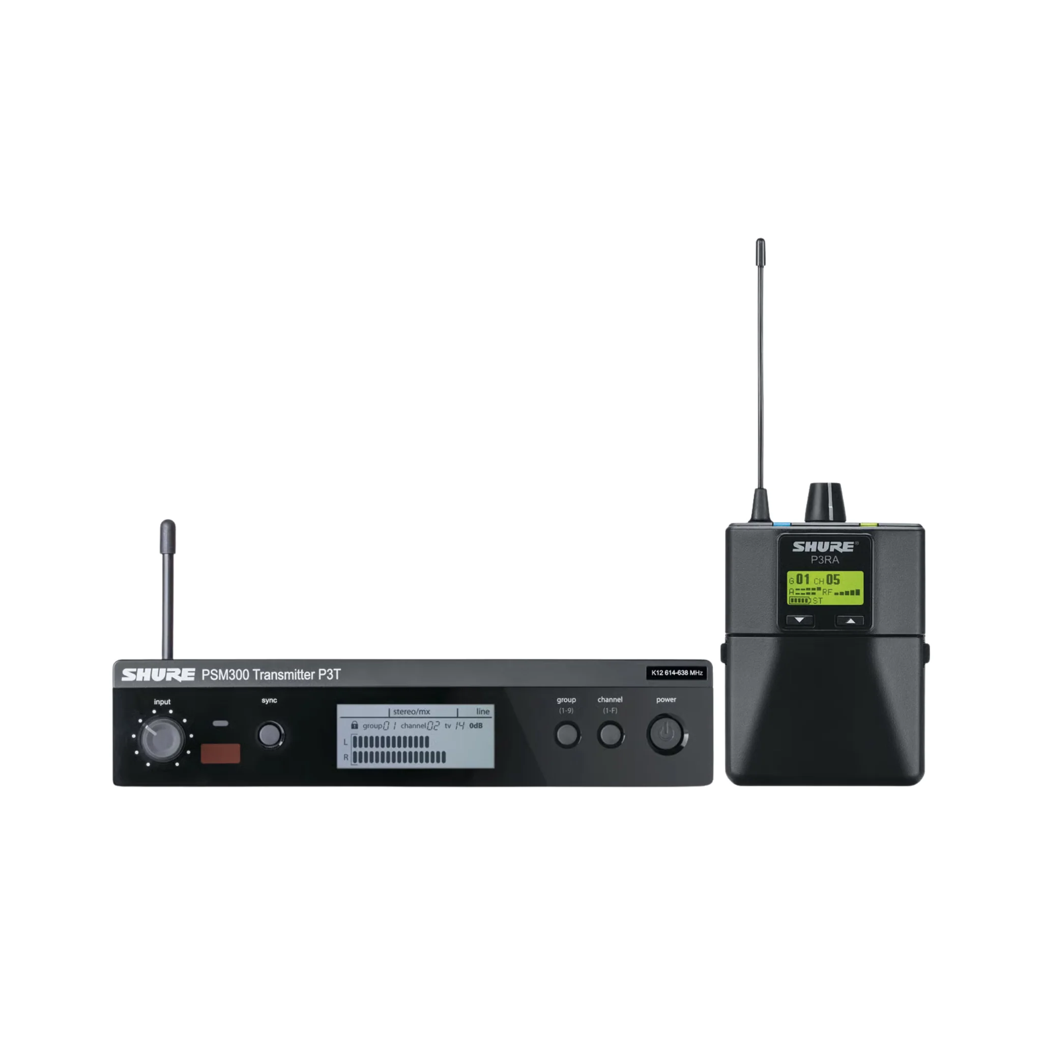 Shure PSM300 wireless personal monitoring system with transmitter and metal bodied receiver, earphon
